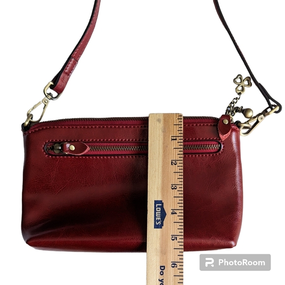 Red Smooth Oil Rich Leather Crossbody Purse Zip Top Multiple Pockets Sunflower - Picture 9 of 16